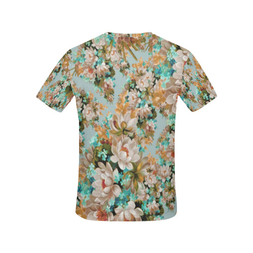 Peach And Green Floral All Over Print T-Shirt for Women (USA Size) (Model T40)