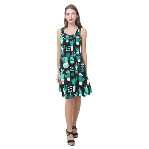 Cute Cactus Floral Pattern Succulents Atalanta Casual Sundress(Model D04)