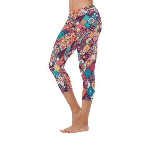 mandala Seamless pattern Women's Low Rise Capri Leggings (Invisible Stitch) (Model L08)
