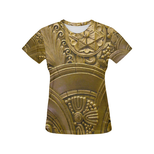 Beautiful Gold Art Deco Floral All Over Print T-Shirt for Women (USA Size) (Model T40)