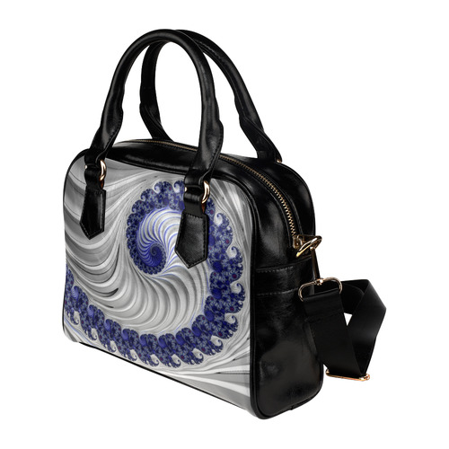 Blue Lines & Waves Abstract Fractal Art Shoulder Handbag (Model 1634)