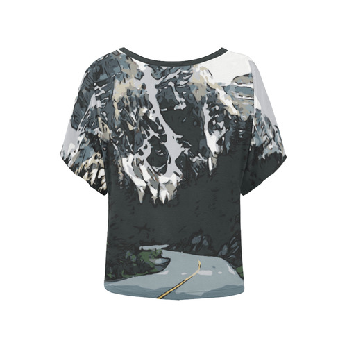 Mountain Road Canadian Rocky Mountain Landscape Women's Batwing-Sleeved Blouse T shirt (Model T44)