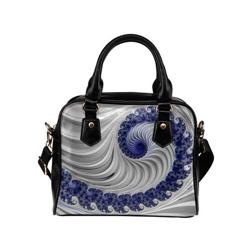 Blue Lines & Waves Abstract Fractal Art Shoulder Handbag (Model 1634)