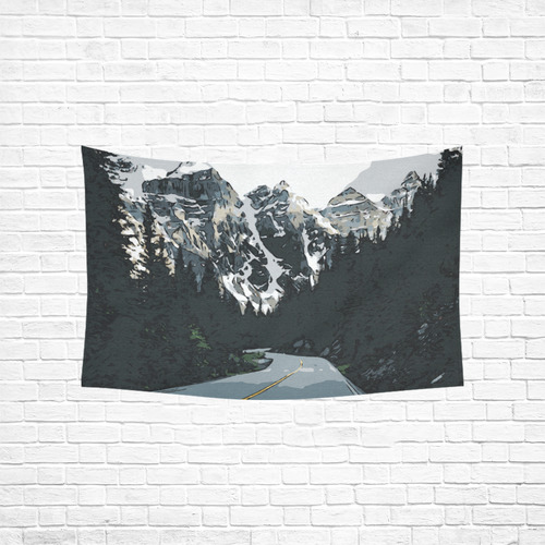 Mountain Road Canadian Rocky Mountain Landscape Cotton Linen Wall Tapestry 60"x 40"