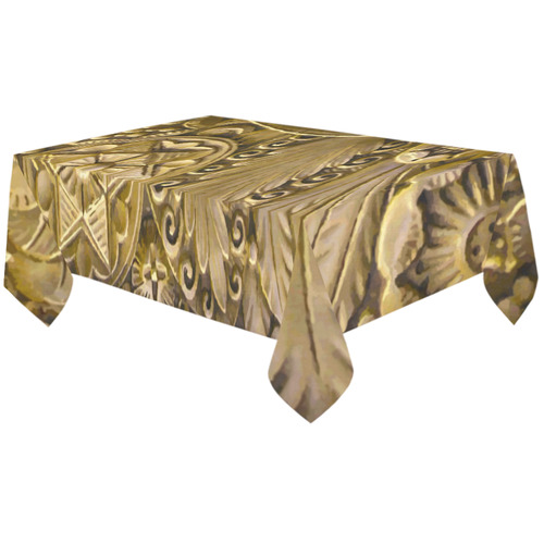 Beautiful Gold Art Deco Floral Cotton Linen Tablecloth 60"x120"