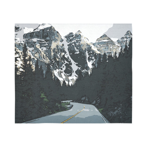 Mountain Road Canadian Rocky Mountain Landscape Cotton Linen Wall Tapestry 60"x 51"