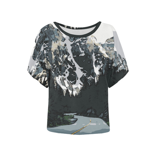 Mountain Road Canadian Rocky Mountain Landscape Women's Batwing-Sleeved Blouse T shirt (Model T44)