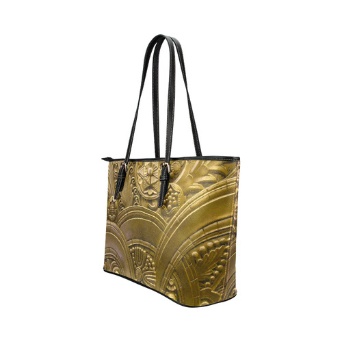 Beautiful Gold Art Deco Floral Leather Tote Bag/Small (Model 1651)