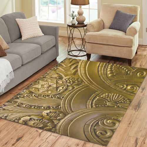 Beautiful Gold Art Deco Floral Area Rug7'x5'