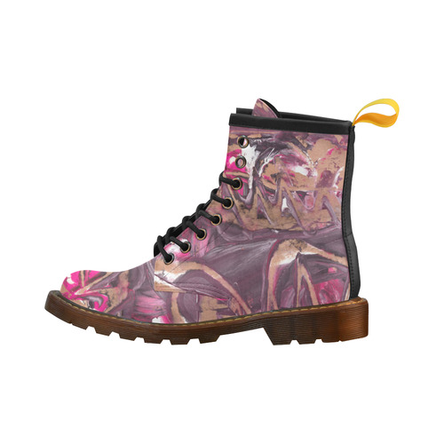 Abstract Acryl Painting plum brown pink High Grade PU Leather Martin Boots For Men Model 402H