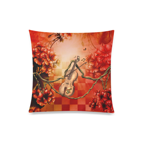 Violin and violin bow with flowers Custom Zippered Pillow Case 20"x20"(One Side)
