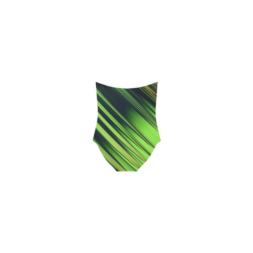 Diagonal Green/Black Abstract Strap Swimsuit ( Model S05)