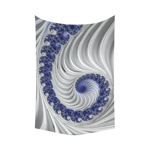 Blue Lines & Waves Abstract Fractal Art Cotton Linen Wall Tapestry 90"x 60"