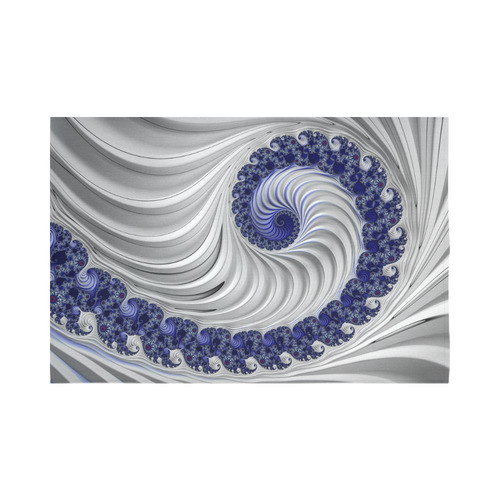 Blue Lines & Waves Abstract Fractal Art Cotton Linen Wall Tapestry 90"x 60"