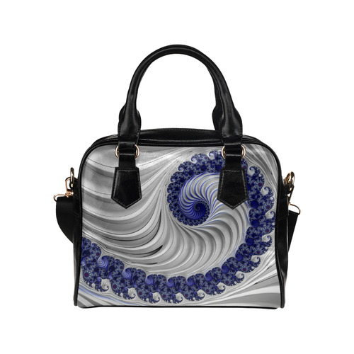Blue Lines & Waves Abstract Fractal Art Shoulder Handbag (Model 1634)