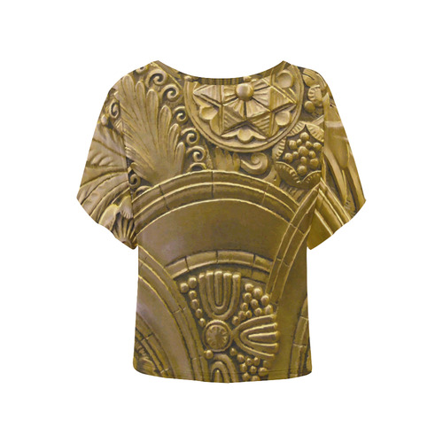 Beautiful Gold Art Deco Floral Women's Batwing-Sleeved Blouse T shirt (Model T44)