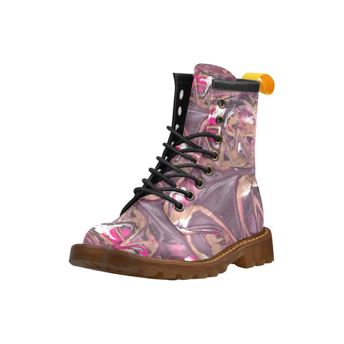 Abstract Acryl Painting plum brown pink High Grade PU Leather Martin Boots For Men Model 402H