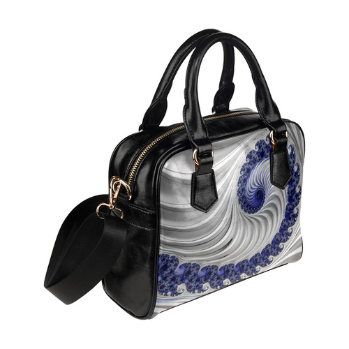 Blue Lines & Waves Abstract Fractal Art Shoulder Handbag (Model 1634)