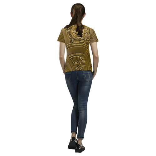 Beautiful Gold Art Deco Floral All Over Print T-Shirt for Women (USA Size) (Model T40)
