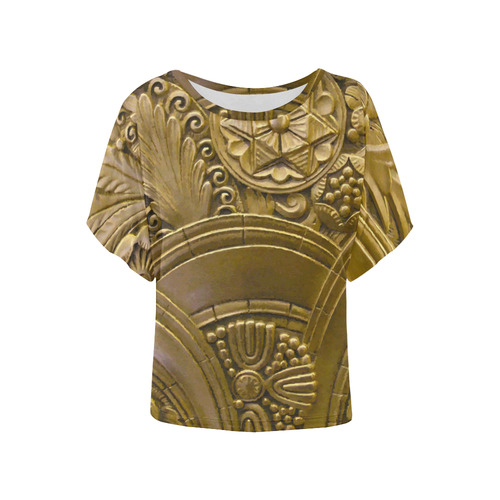 Beautiful Gold Art Deco Floral Women's Batwing-Sleeved Blouse T shirt (Model T44)