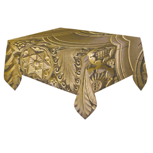 Beautiful Gold Art Deco Floral Cotton Linen Tablecloth 60"x 84"