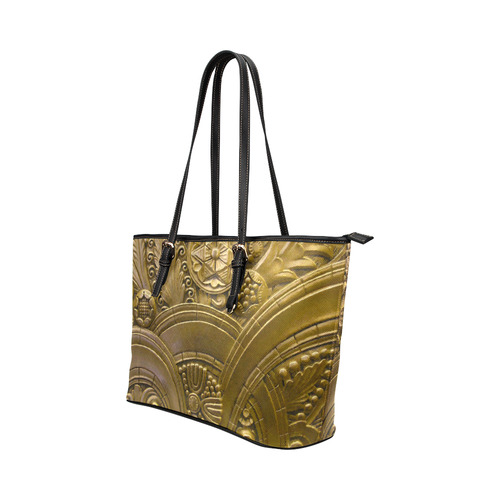Beautiful Gold Art Deco Floral Leather Tote Bag/Small (Model 1651)