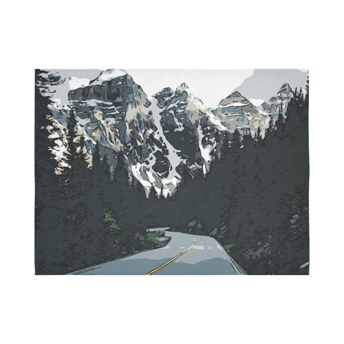 Mountain Road Canadian Rocky Mountain Landscape Cotton Linen Wall Tapestry 80"x 60"