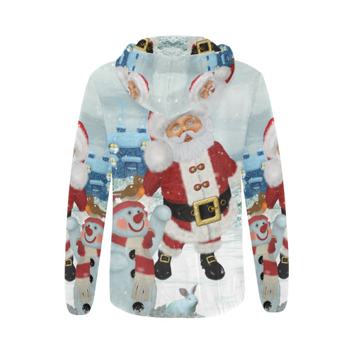 Christmas, Santa Claus with snowman All Over Print Full Zip Hoodie for Women (Model H14)