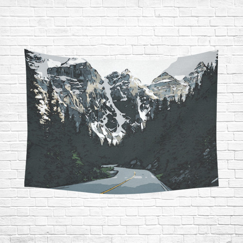 Mountain Road Canadian Rocky Mountain Landscape Cotton Linen Wall Tapestry 80"x 60"
