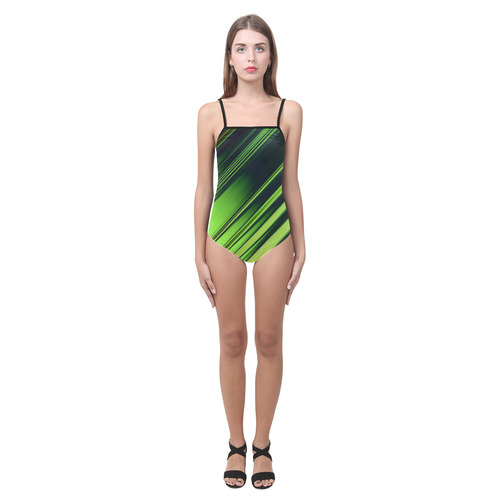 Diagonal Green/Black Abstract Strap Swimsuit ( Model S05)