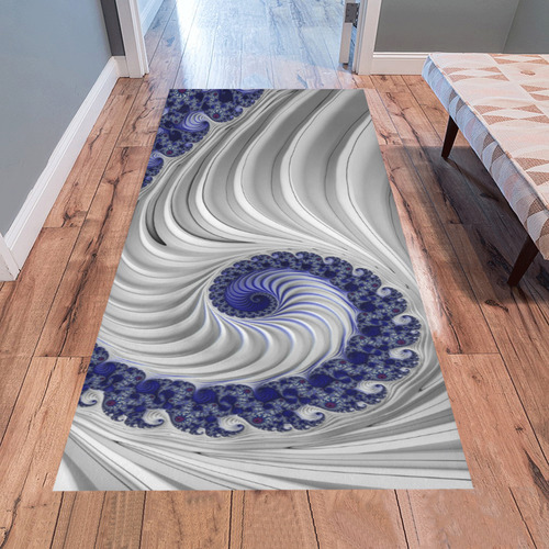 Blue Lines & Waves Abstract Fractal Art Area Rug 7'x3'3''