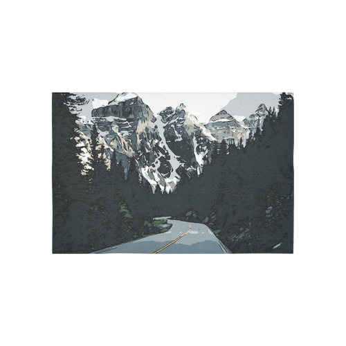 Mountain Road Canadian Rocky Mountain Landscape Cotton Linen Wall Tapestry 60"x 40"