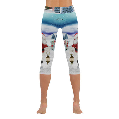 Christmas, Santa Claus with reindeer Women's Low Rise Capri Leggings (Invisible Stitch) (Model L08)