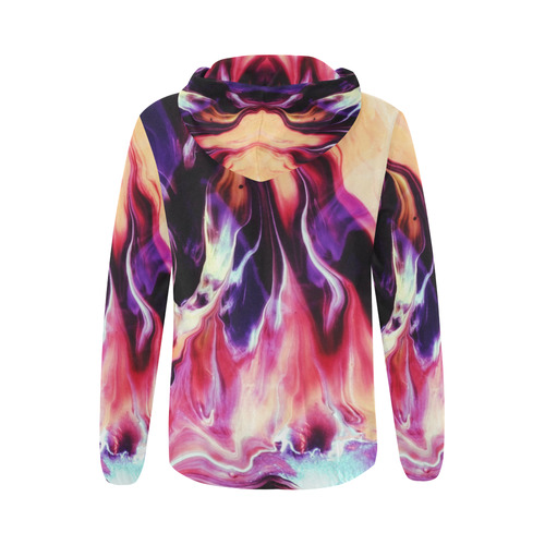 Abstract Watercolor Painting Crazy Fire All Over Print Full Zip Hoodie for Women (Model H14)