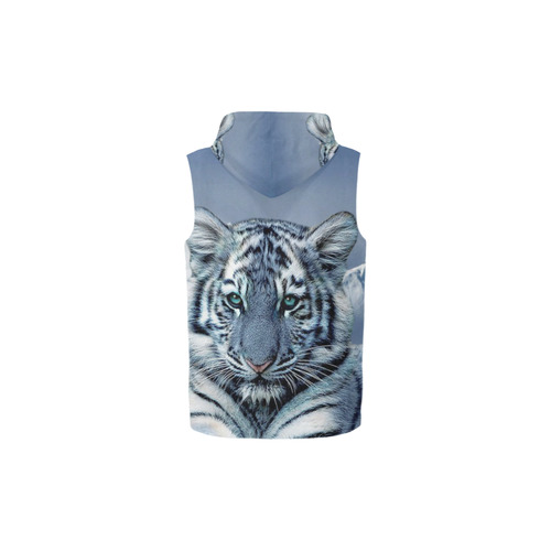 Blue White Tiger All Over Print Sleeveless Zip Up Hoodie for Kid (Model H16)