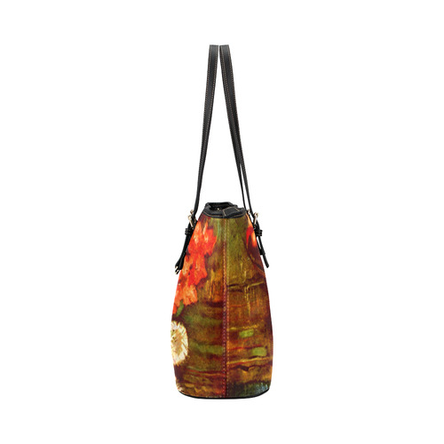 Van Gogh Red Gladioli Floral Fine Art Leather Tote Bag/Small (Model 1651)