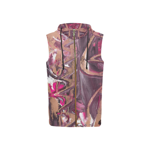 Abstract Acryl Painting plum brown pink All Over Print Sleeveless Zip Up Hoodie for Women (Model H16)