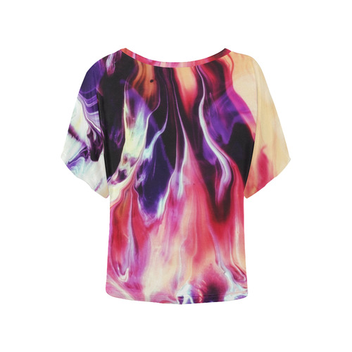 Abstract Watercolor Painting Crazy Fire Women's Batwing-Sleeved Blouse T shirt (Model T44)