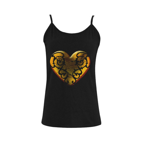 Filigree Gold Goth Heart Women's Spaghetti Top (USA Size) (Model T34)