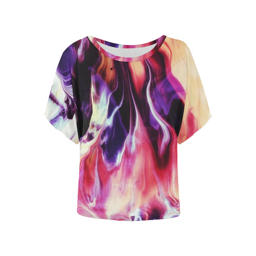Abstract Watercolor Painting Crazy Fire Women's Batwing-Sleeved Blouse T shirt (Model T44)