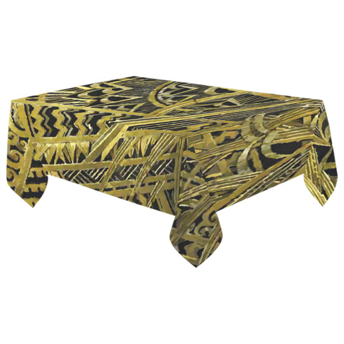 Art Deco Beautiful Gold Floral Geometric Cotton Linen Tablecloth 60"x 104"