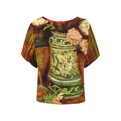 Van Gogh Red Gladioli Floral Fine Art Women's Batwing-Sleeved Blouse T shirt (Model T44)