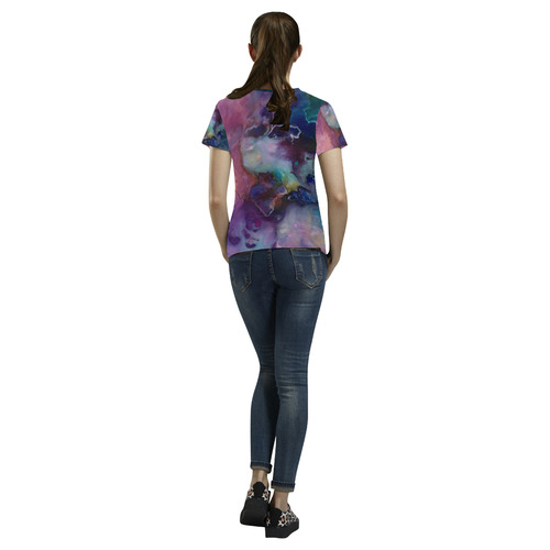 Abstract Watercolor Painting blue rose purple All Over Print T-Shirt for Women (USA Size) (Model T40)