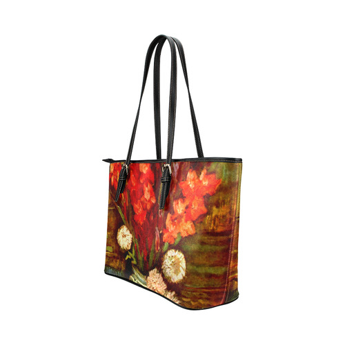 Van Gogh Red Gladioli Floral Fine Art Leather Tote Bag/Small (Model 1651)