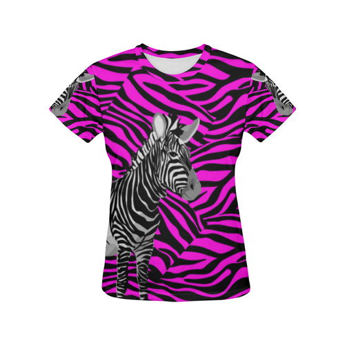 Skeptically looking ZEBRA on Pink Zebra Stripes All Over Print T-Shirt for Women (USA Size) (Model T40)