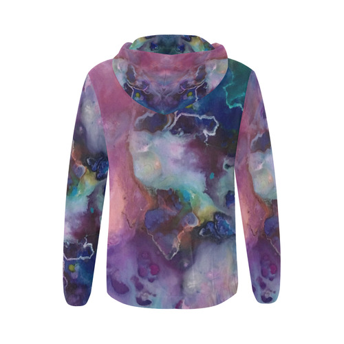Abstract Watercolor Painting blue rose purple All Over Print Full Zip Hoodie for Women (Model H14)