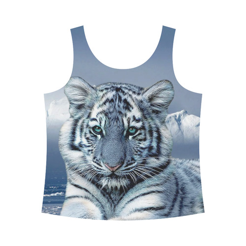 Blue White Tiger All Over Print Tank Top for Women (Model T43)