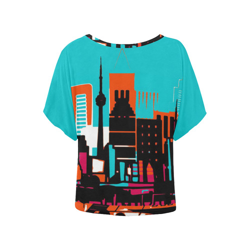 architecture skyline teal black orange Women's Batwing-Sleeved Blouse T shirt (Model T44)