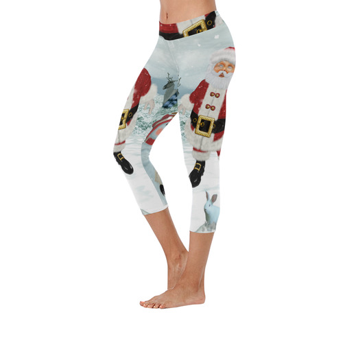 Christmas, Santa Claus with snowman Women's Low Rise Capri Leggings (Invisible Stitch) (Model L08)