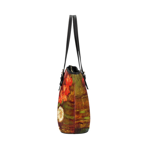 Van Gogh Red Gladioli Floral Fine Art Leather Tote Bag/Small (Model 1651)